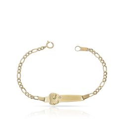 PU984 Pulsera infantil oro 18k Virgen niña con circonita y placa central para el grabado