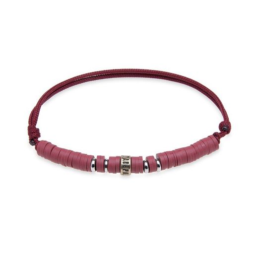Pulsera Plata de Palo ajustable de nylon color granate, Referencia BB051G discreta y elegante