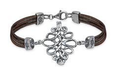 Pulsera Atlista WB492X Pulsera PLATA DE PALO mujer en cuero y pieza central de plata con cenefa vertical