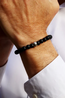 MB257X Pulsera PLATA DE PALO de hombre de bolas ónix colección Nilam