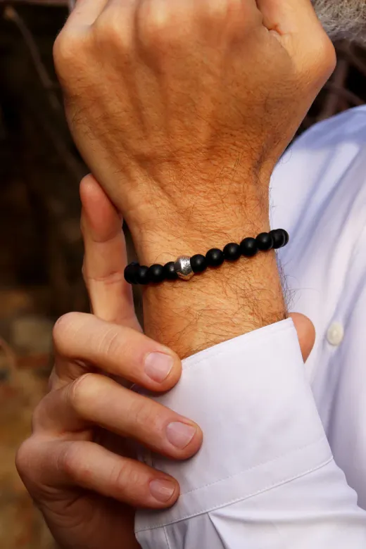 MB257X Pulsera PLATA DE PALO de hombre de bolas ónix colección Nilam