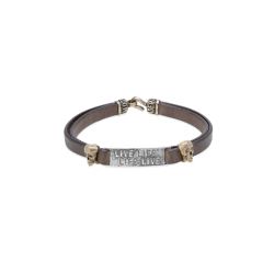 SB227X Pulsera Plata de Palo de hombre calavera modelo Gnawa de Plata 925, cuero y bronce