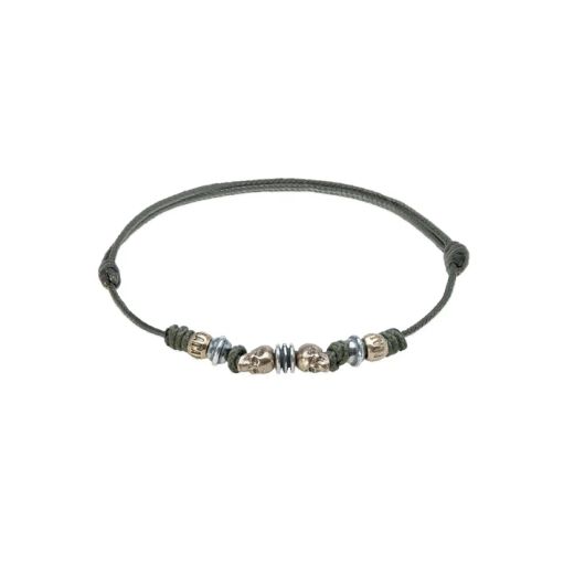 Pulsera Plata de Palo Calavera modelo Paprika de Plata 925, bronce y nylon