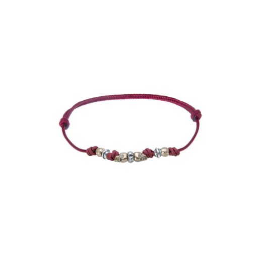 Pulsera Plata de Palo Calavera modelo Paprika de Plata 925, bronce y nylon