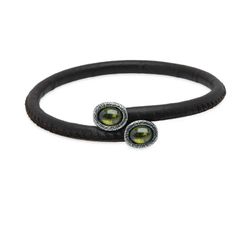 Pulsera Cecilia WB494X PLATA DE PALO en cuero marrón oscuro, plata de ley y piedras olivinas