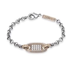 WB421X Pulsera Plata de Palo mujer chapada en Plata 925 con pieza de bronce y circonitas blancas cierre de mosquetón
