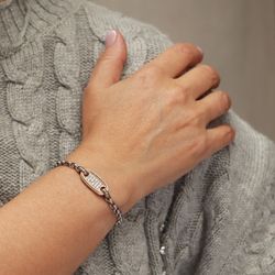 WB421X Pulsera Plata de Palo mujer chapada en Plata 925 con pieza de bronce y circonitas blancas cierre de mosquetón