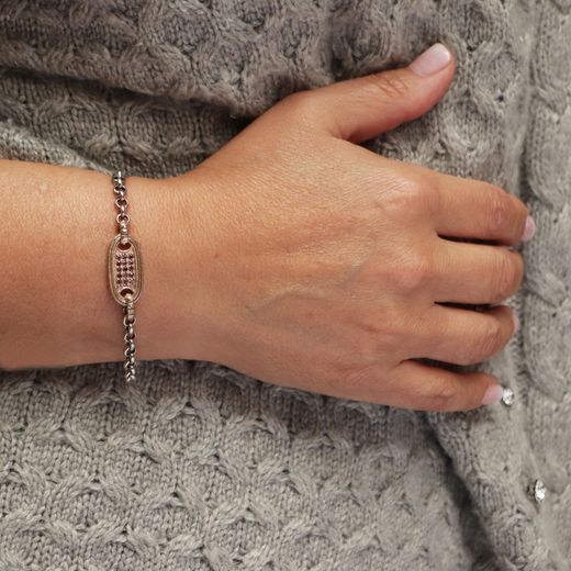 WB420X Pulsera Plata de Palo mujer chapada en plata 925 con pieza de bronce y circonitas marrones