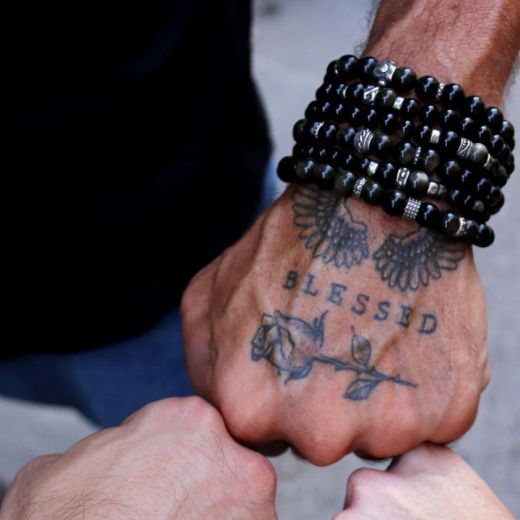 MB271X Pulsera Plata de Palo de bolas de hombre Nagare de obisidiana y plata de ley