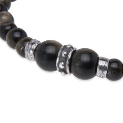 MB271X Pulsera Plata de Palo de bolas de hombre Nagare de obisidiana y plata de ley
