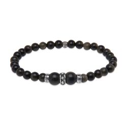 MB271X Pulsera Plata de Palo de bolas de hombre Nagare de obisidiana y plata de ley