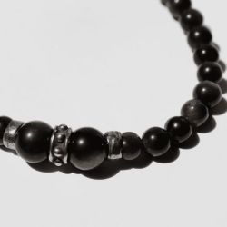 MB271X Pulsera Plata de Palo de bolas de hombre Nagare de obisidiana y plata de ley