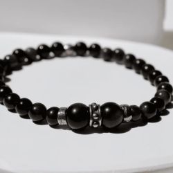 MB271X Pulsera Plata de Palo de bolas de hombre Nagare de obisidiana y plata de ley