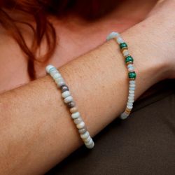 WB533X Pulsera PLATA DE PALO para mujer con piedras de amazonita y jade con piezas de bronce