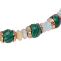 WB533X Pulsera PLATA DE PALO para mujer con piedras de amazonita y jade con piezas de bronce