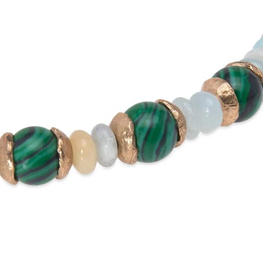 WB533X Pulsera PLATA DE PALO para mujer con piedras de amazonita y jade con piezas de bronce