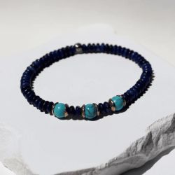 WB535X Pulsera Plata de Palo de bolas para mujer Hakanai de lapizlázuli y turquesas acabada en plata de ley