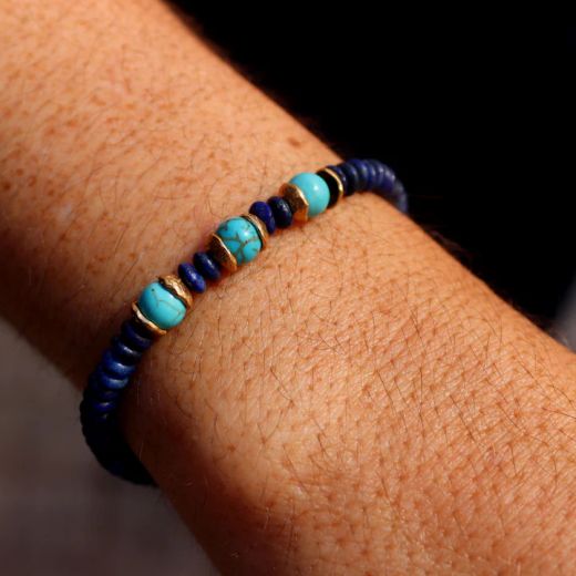 WB535X Pulsera Plata de Palo de bolas para mujer Hakanai de lapizlázuli y turquesas acabada en plata de ley