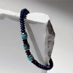 WB535X Pulsera Plata de Palo de bolas para mujer Hakanai de lapizlázuli y turquesas acabada en plata de ley