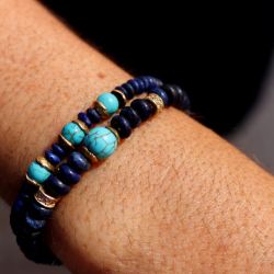 WB535X Pulsera Plata de Palo de bolas para mujer Hakanai de lapizlázuli y turquesas acabada en plata de ley