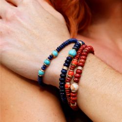 WB536X Pulsera PLATA DE PALO mujer de bolas colección Hanami de cornalina y coral con piezas en plata de 1ª ley