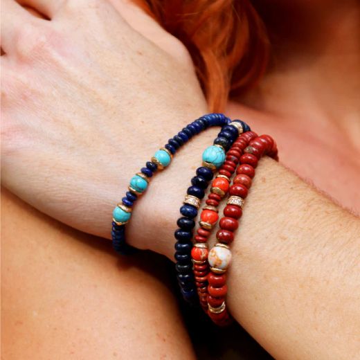 WB536X Pulsera PLATA DE PALO mujer de bolas colección Hanami de cornalina y coral con piezas en plata de 1ª ley