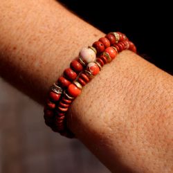 WB536X Pulsera PLATA DE PALO mujer de bolas colección Hanami de cornalina y coral con piezas en plata de 1ª ley