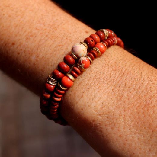 WB536X Pulsera PLATA DE PALO mujer de bolas colección Hanami de cornalina y coral con piezas en plata de 1ª ley