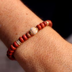 WB536X Pulsera PLATA DE PALO mujer de bolas colección Hanami de cornalina y coral con piezas en plata de 1ª ley