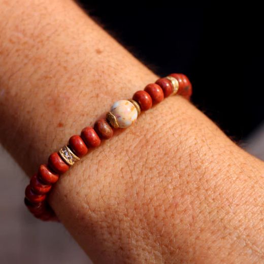 WB536X Pulsera PLATA DE PALO mujer de bolas colección Hanami de cornalina y coral con piezas en plata de 1ª ley