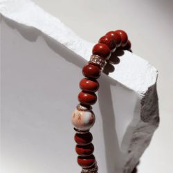 WB536X Pulsera PLATA DE PALO mujer de bolas colección Hanami de cornalina y coral con piezas en plata de 1ª ley