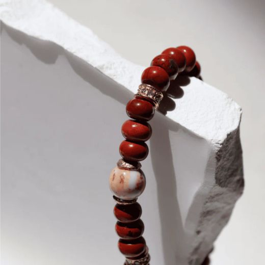 WB536X Pulsera PLATA DE PALO mujer de bolas colección Hanami de cornalina y coral con piezas en plata de 1ª ley