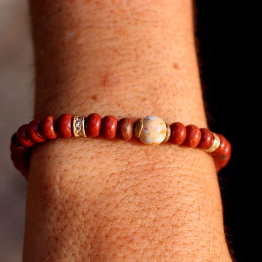 WB536X Pulsera PLATA DE PALO mujer de bolas colección Hanami de cornalina y coral con piezas en plata de 1ª ley