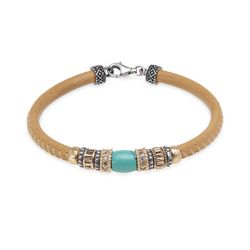 WB405X Pulsera Plata de Palo mujer cordón de cuero color camel fina, discreta y elegante