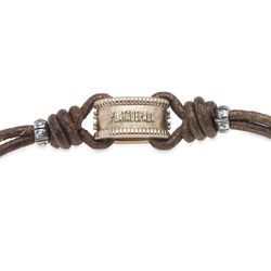 WB414X Pulsera Plata de Palo mujer en cuero de buena calidad con pieza de bronce y plata de ley con circonitas blancas