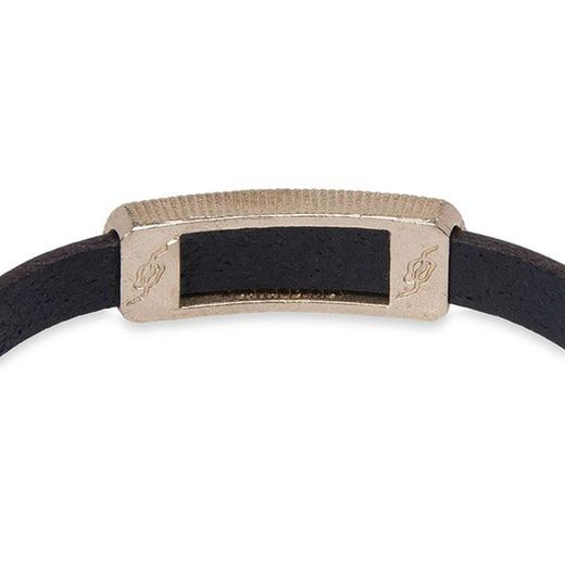 WB426X Pulsera Plata de Palo mujer de cuero marrón oscuro con pieza de bronce y circonitas blancas