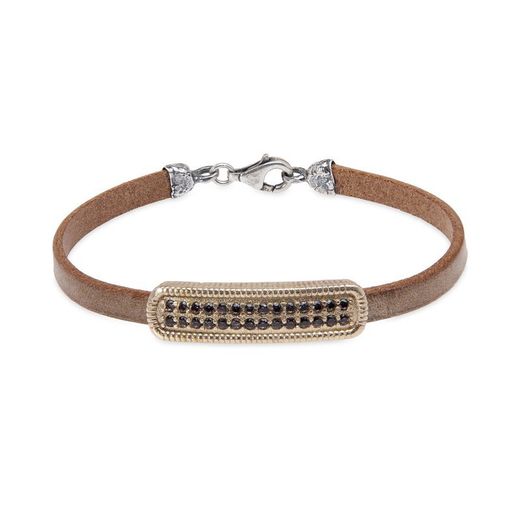 WB429X Pulsera PLATA DE PALO mujer de cuero con pieza de bronce y circonitas marrones Referencia: WB429X cierre de mosquetón