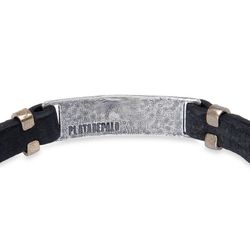 SB189X Pulsera PLATA DE PALO de cuero con pieza de plata con inscripción 'Memento Mori' agrega un elemento de intriga, misterio y personalidad