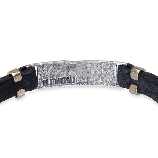 SB189X Pulsera PLATA DE PALO de cuero con pieza de plata con inscripción 'Memento Mori' agrega un elemento de intriga, misterio y personalidad