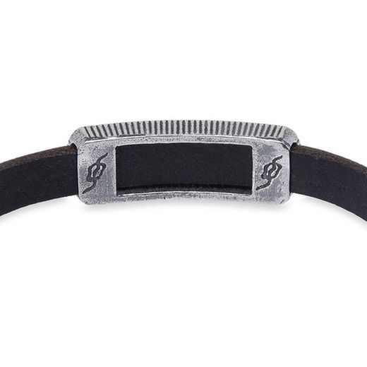 WB424X Pulsera Plata de Palo mujer elegante de cuero con pieza de Plata 925 y circonitas blancas exquisita pieza de alta joyería