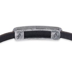 WB425X Pulsera Plata de Palo mujer radiante de cuero con pieza de Plata 925 y circonitas blancas con cierre de mosquetón
