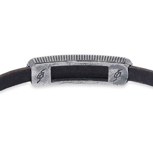 WB425X Pulsera Plata de Palo mujer radiante de cuero con pieza de Plata 925 y circonitas blancas con cierre de mosquetón