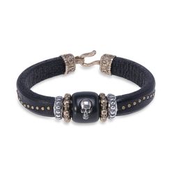 Pulsera PLATA DE PALO de cuero con pieza de resina y calavera de plata, piezas decorativas en plata y bronce Referencia:SB113X un diseño seleccionado y elaborado para garantizar una calidad excepcional y un estilo inigualable