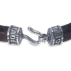 Pulsera Plata de Palo mujer de cuero con piezas de Plata 925, bronce y circonitas blancas Referencia:WB371X cierre de gancho sólido de seguridad