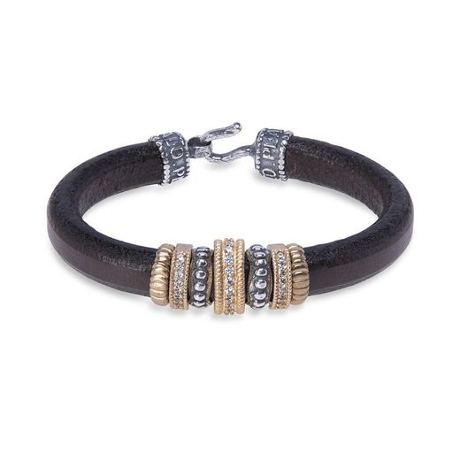 Pulsera Plata de Palo mujer con un acabado perfecto de cuero con piezas de Plata 925, bronce y circonitas blancas Referencia:WB374X