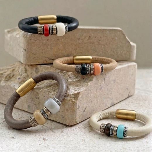 WB656X Pulsera Plata de Palo en Cuero para Mujer Bohol
