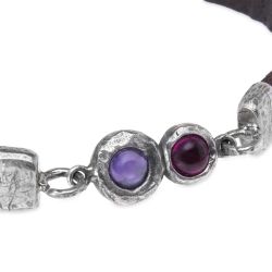 WB541X Pulsera Plata de Palo de cuero mujer Kage centro de plata 925 con rubí y amatista