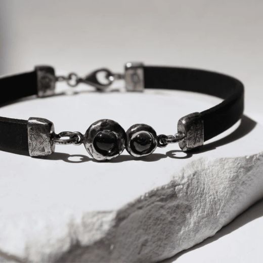 WB541X Pulsera Plata de Palo de cuero mujer Kage centro de plata 925 con rubí y amatista