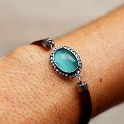 WB563X Pulsera Plata de Palo cuero de mujer modelo Meikai con piedra azul y circonitas blancas