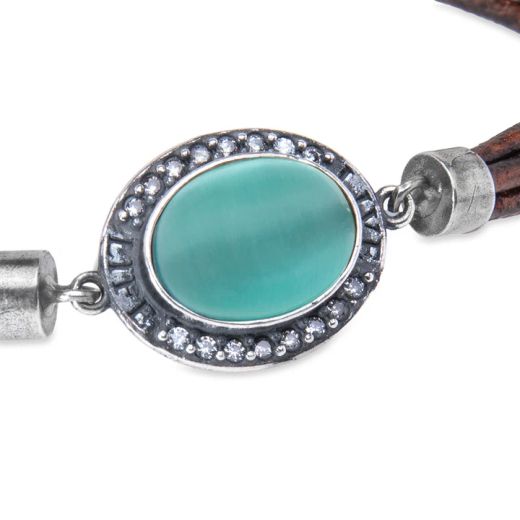 WB563X Pulsera Plata de Palo cuero de mujer modelo Meikai con piedra azul y circonitas blancas